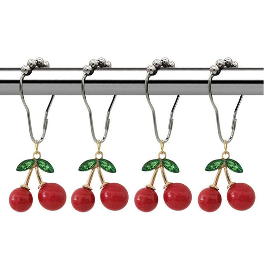 Red Cherry Anti-Rust Shower Curtain Hooks 12-Pack