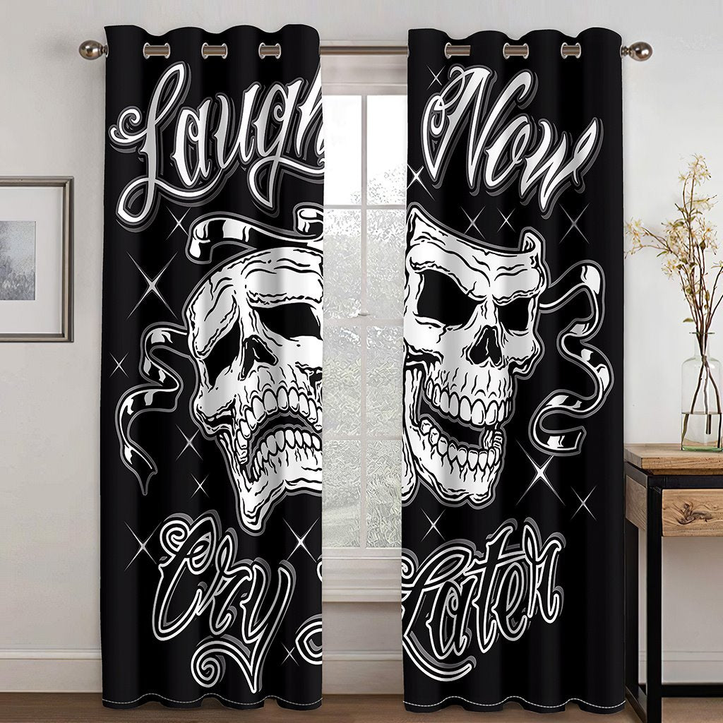 Halloween 3D Printed Curtains Skull Black Decoration Window Curtains B ...