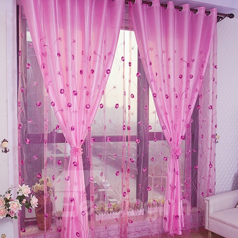 Dekoratives, dickes Baumwoll-Vorhang-Set mit Löwenzahn-Stickerei, romantischer Stil, 2 Bahnen, solides Vorhang-Set