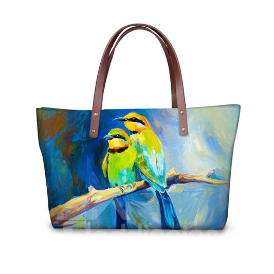 Painting Couple Birds Waterproof Sturdy 3D Printed for Women Girls Shoulder HandBags