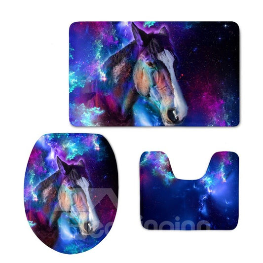 Horse Pattern 3-Piece Flannel PVC Soft Water-Absorption Anti-slid Toilet Seat Covers