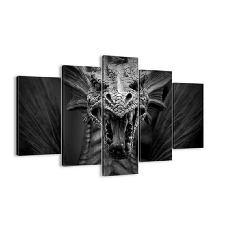 Dragon Hanging 5-Piece Canvas Eco-friendly and Waterproof Black Non-framed Prints
