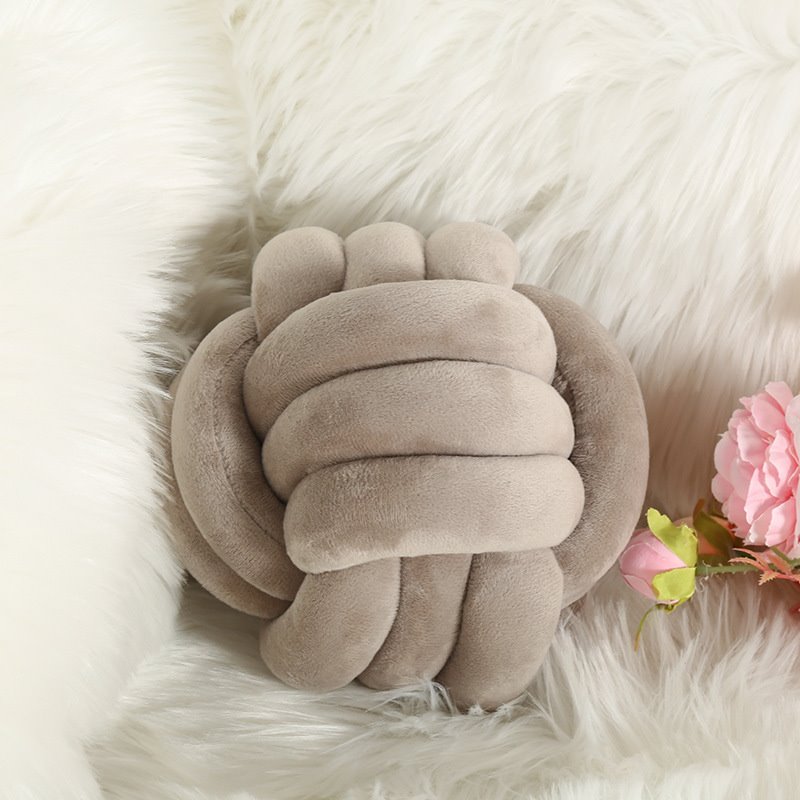 Almohada creativa tejida a mano, almohada de bola redonda, decoración del hogar, almohada de bola anudada de felpa 