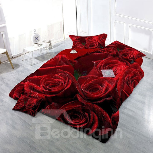 Passionate Roses Wear-resistant Breathable High Quality 60s Cotton 4-Piece 3D Bedding Sets