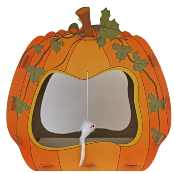 Midlee Halloween Pumpkin Cat Scratcher Cardboard House