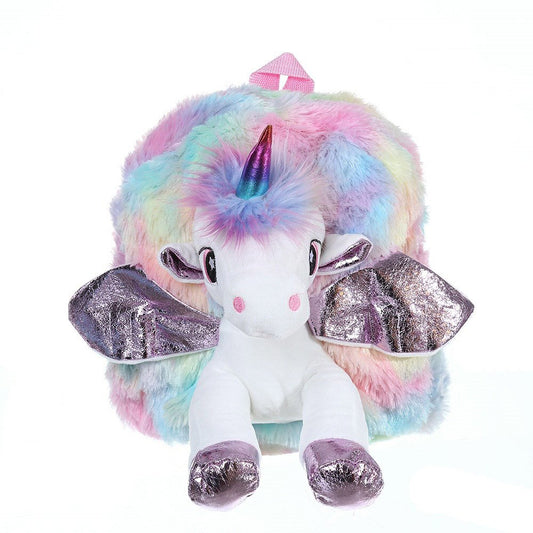 Mochila de felpa de unicornio para niños, mochila escolar para niñas y niños, bolso bonito para guardería con arcoíris