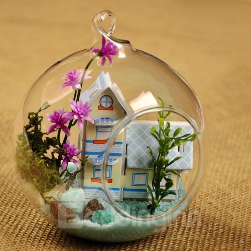 Maravillosa bola de cristal DIY, casa de muñecas en miniatura, Villa costera, decoración de escritorio