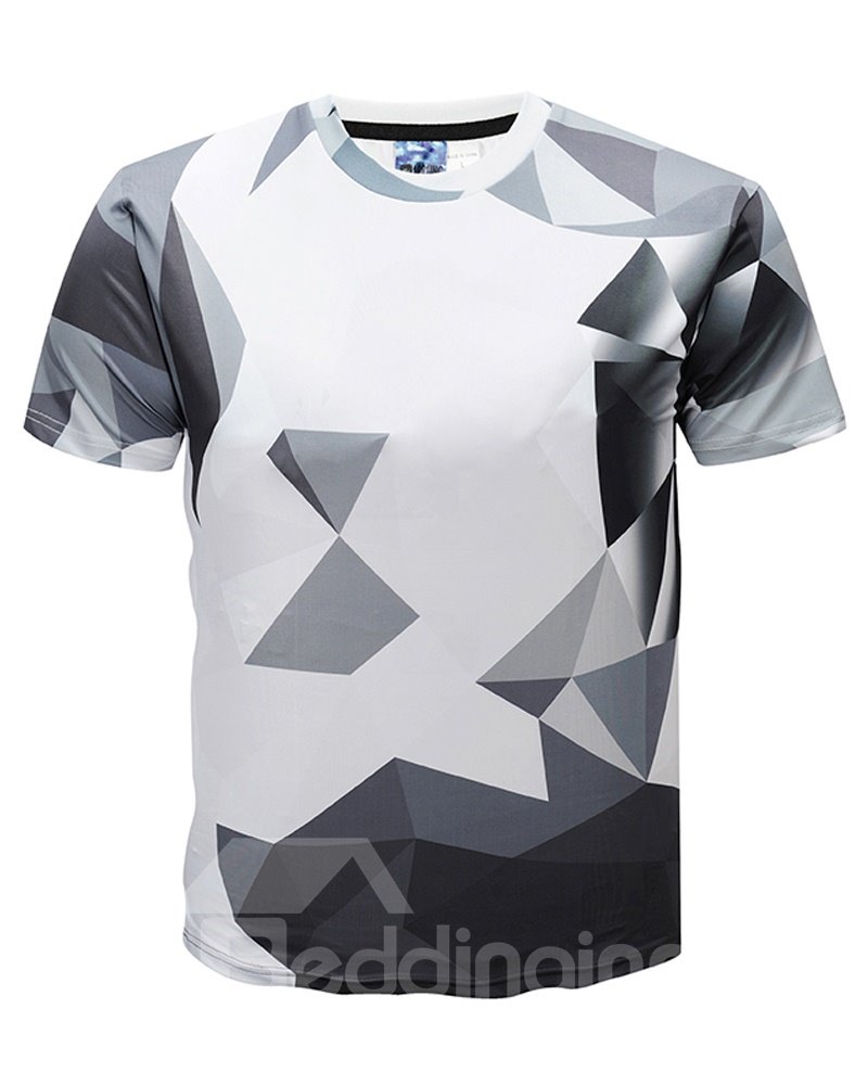 Herren-T-Shirt mit geometrischem Rundhalsausschnitt, 3D-Grafikdruck, kurzärmelig