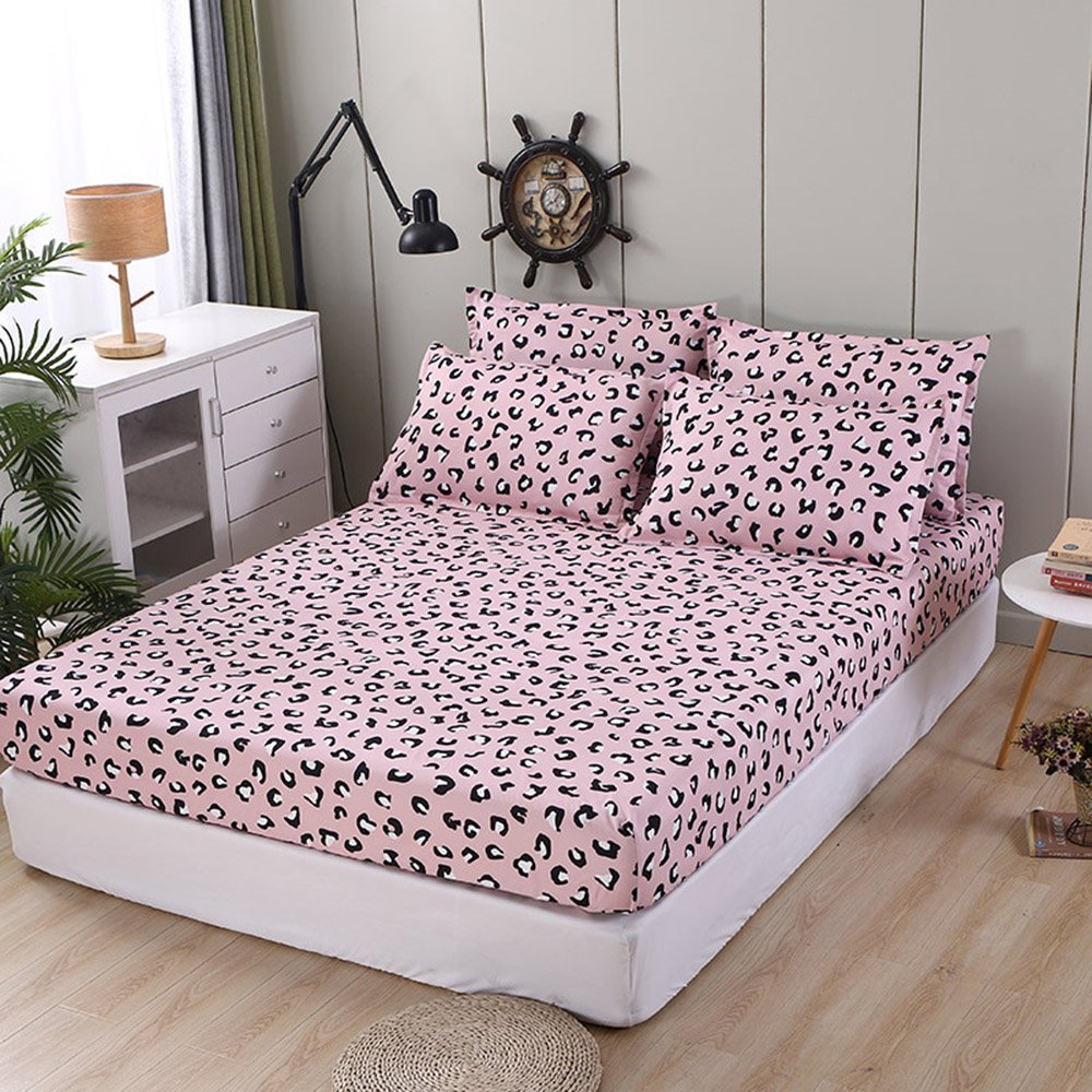 Sábana bajera ajustable con estampado de leopardo rosa, funda de cama de poliéster suave y transpirable que no se decolora, Funda de colchón de 1 pieza 