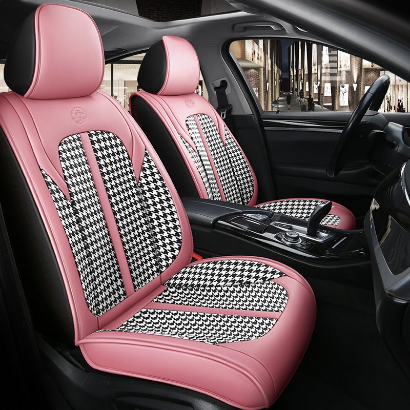 Combination of Durable Leather and Wear-resistant and Breathable Ice Silk Material Suitable for Most 5-seater Cars or Pickup Trucks Universal Fit Seat Covers