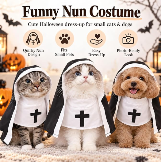 Cat Costume Nun Dress,Nun Cat Costume for Cats and Small Dogs，Large