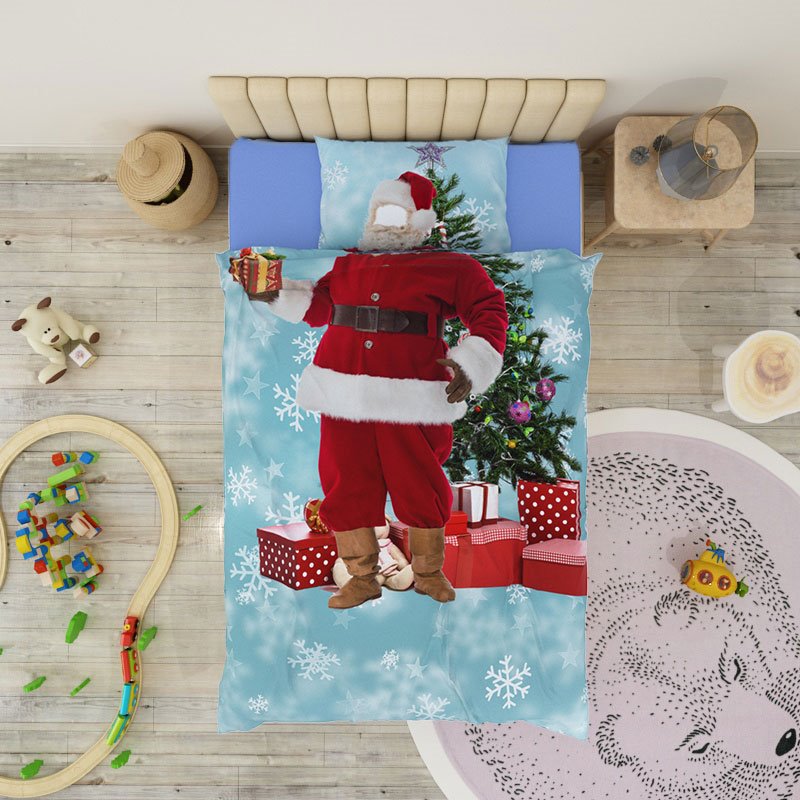Christmas Bedding 4-Piece 3D Duvet Cover Set Santa Claus Wear-resistant Breathable High Quality 60s Cotton Satin