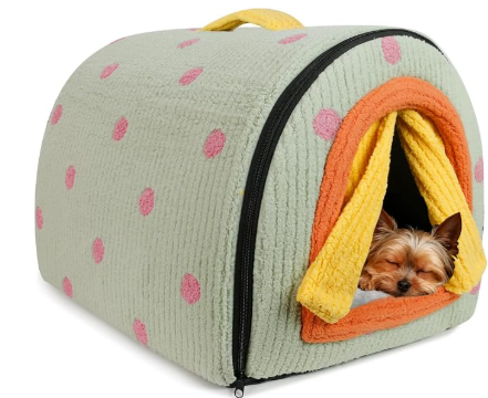 Dog House Indoor for Small Dogs & Cats, 2-in-1 Enclosed Dog Bed, Green M