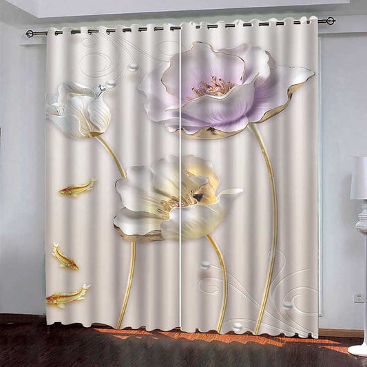 3D Elegant Relief Floral Decorative Blackout Window Curtains Custom 2 Panels Drapes No Pilling No Fading No off-lining