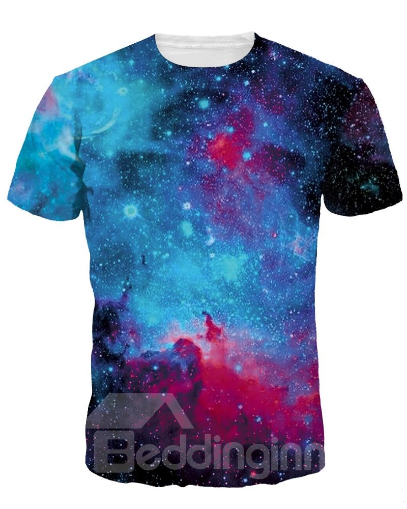 Kurzarm-T-Shirt mit 3D-Bemalung und Rundhalsausschnitt mit Galaxiemuster