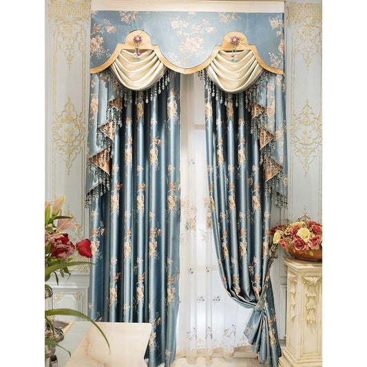 European Jacquard Floral Shading Curtains Noble and Elegant Blackout Curtains for Villa Bedroom Living Room Decoration Custom 2 Panels Breathable Voile Drapes No Pilling No Fading No off-lining High Precision Imitation Silk