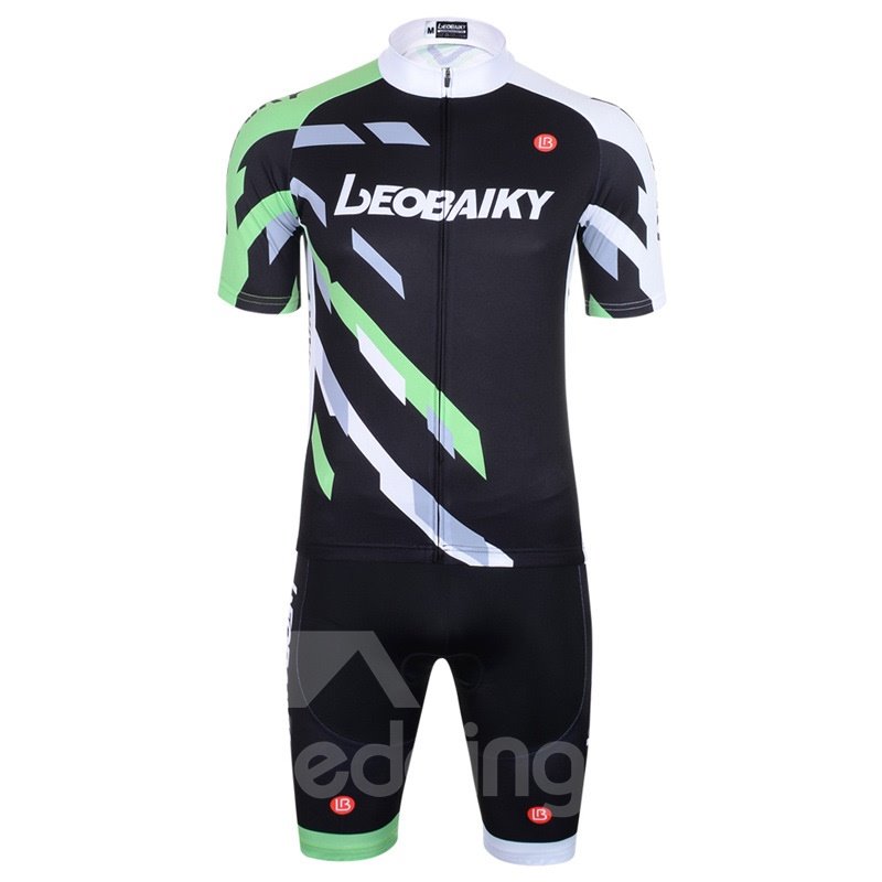 Men's Short Sleeve Green Color Block Quick-Dry Breathable Jersey set