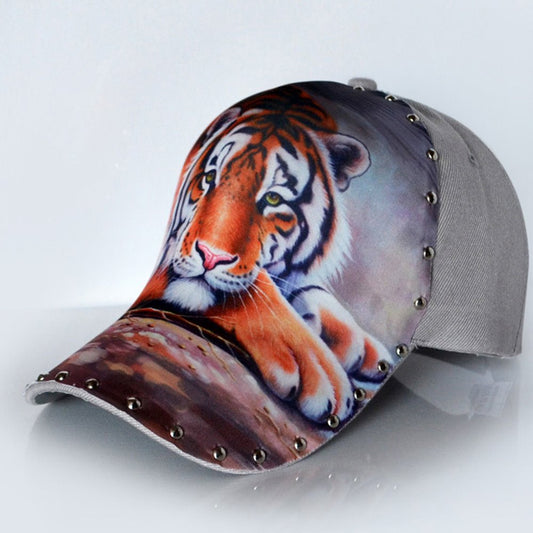 Gorra de béisbol con estampado de tigre 3D Punk Rock Hip Hop ajustable sombrero para el sol de verano Snapback transpirable