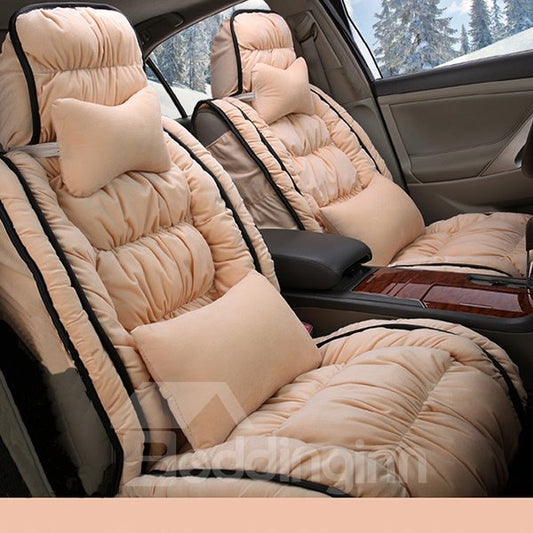 Full set Car Interior Winter Warm Seat Protector Warm Universal Plush Car Seat Covers Front and Rear Split Bench Protection Fit for Sedan Van Truck