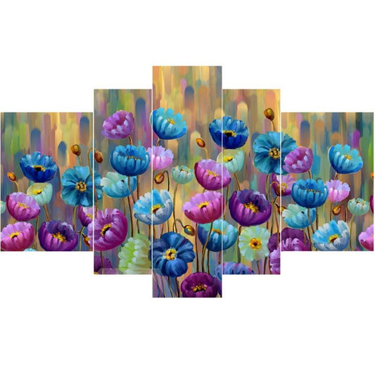 Colorful Flowers Pattern Hand Painted Hanging 5-Piece Canvas Eco-friendly Waterproof Non-framed Prints