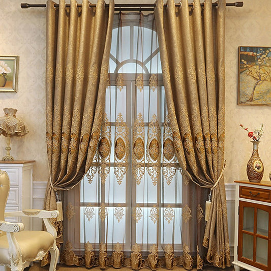 European Floral Embroidery Luxurious Sheer Curtains for Bedroom Living Room Decoration Custom 2 Panels Breathable Voile Drapes No Pilling No Fading No off-lining Polyester