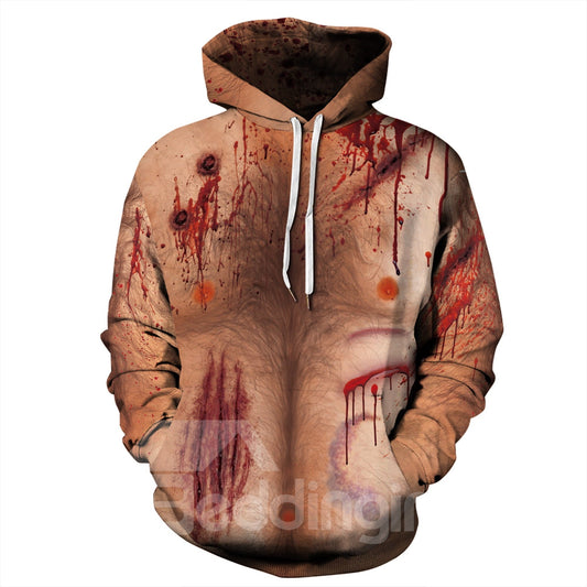 Brusthaar-Design, Persönlichkeitsstil, emulationales Hautmuster, 3D-gemalte Pullover-Hoodies 