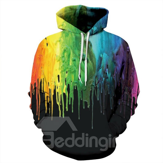 Sudadera con capucha pintada en 3D con patrón de caída de color de pintura de manga larga