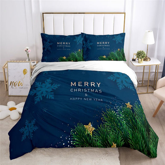 3D Christmas Tree Gift 3-Piece Duvet Cover Set/Bedding Set Soft Skin-friendly Polyester Yellow Blue