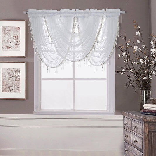 White Waterfall Window Sheer Valance 3 Pcs Voile Short Curtain for Kitchens Bathrooms Basements & More Princess Style