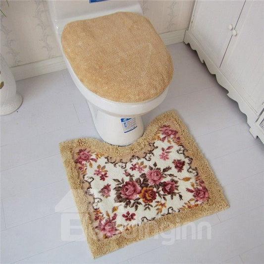 Soft and Warm Floral Print 3-piece Toilet Seat Cover and Rug Set