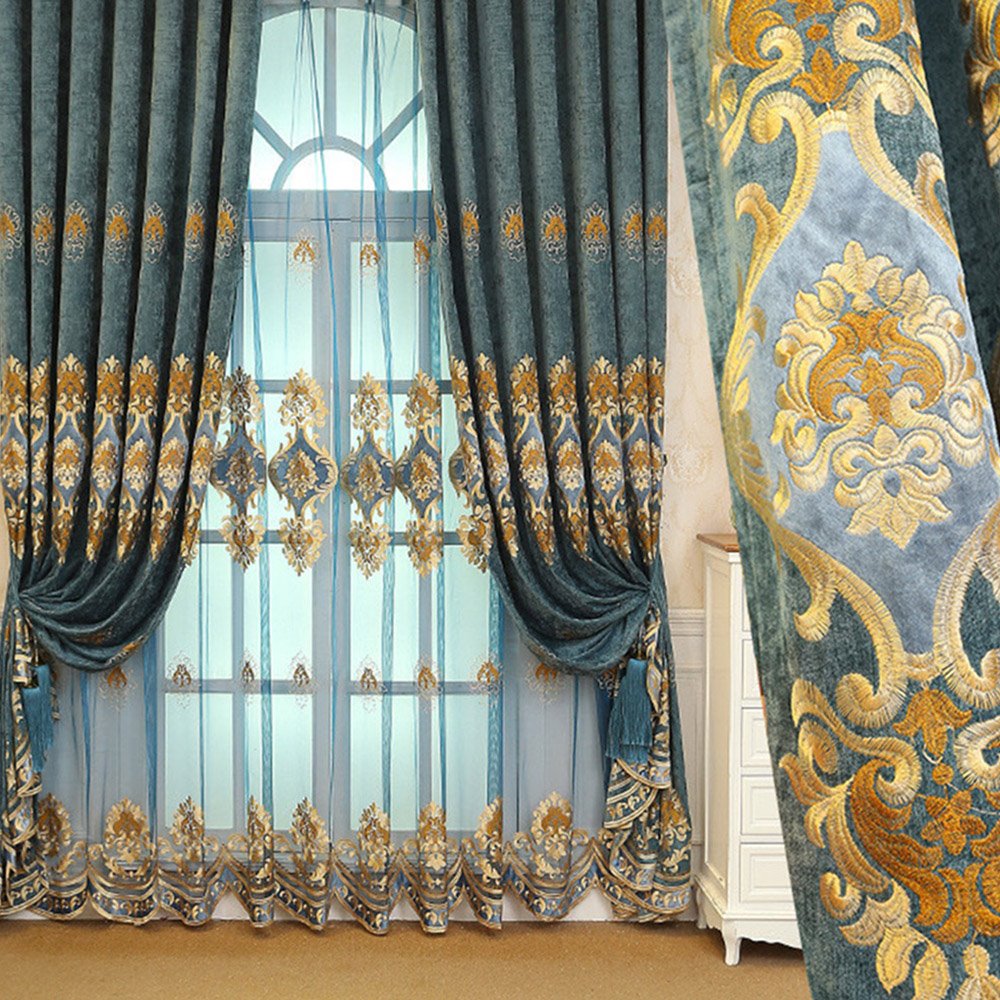 European Luxury Embroidery Sheer Curtains Decoration Window Screening for Living Room Bedroom Custom 2 Panels Breathable Voile Drapes No Pilling No Fading No off-lining