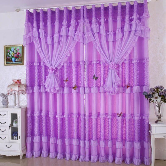 Cortinas opacas con decoración de encaje estilo princesa, pliegues dobles personalizados para sala de estar y dormitorio 
