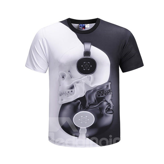 Camiseta pintada en 3D con cuello redondo y patrón creativo de Yin y Yang