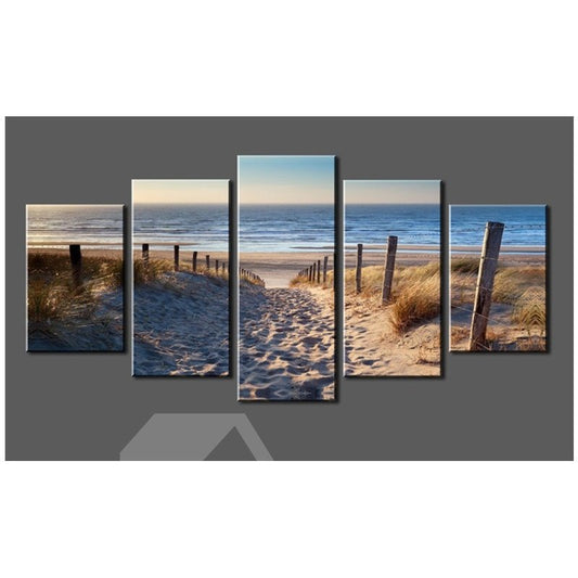 Blue Sea and Beach Hanging 5-Piece Canvas Eco-friendly and Waterproof Non-framed Prints