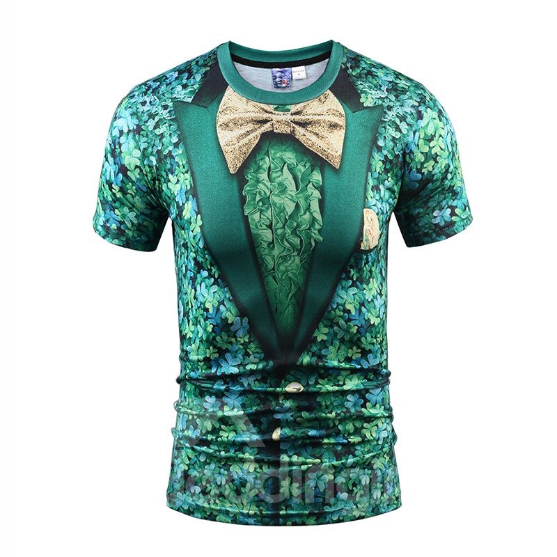 Fantastic Round Neck Bow Tie Pattern 3D Painted T-Shirt