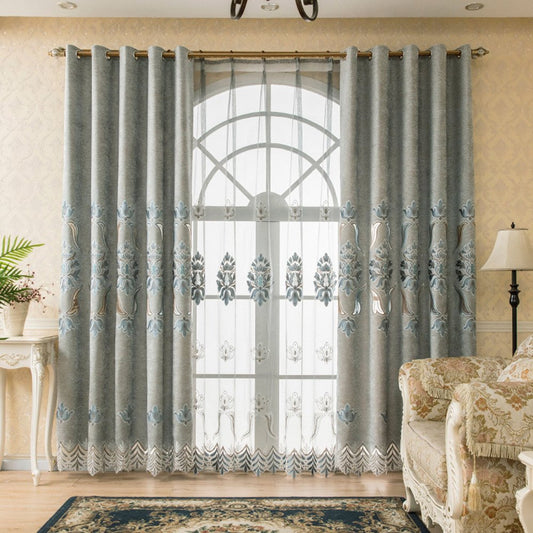 European Luxury Embroidered Sheer Curtains for Living Room Bedroom Custom 2 Panels Breathable Voile Drapes No Pilling No Fading No off-lining