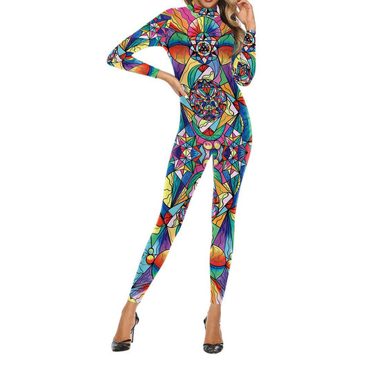 Long Sleeve 3D Color Block Printed Cosplay Theme Party Jumpsuit Spring Fall Costumes for Women