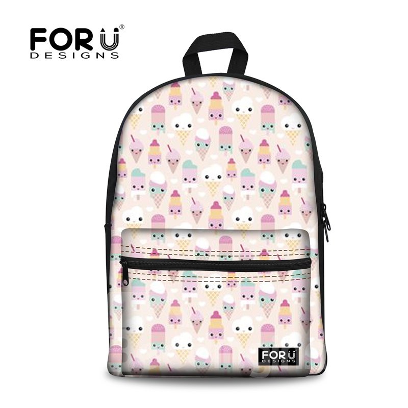Cute Smile Ice Cream Pattern High Quality 3D Printed Backpack School Bag