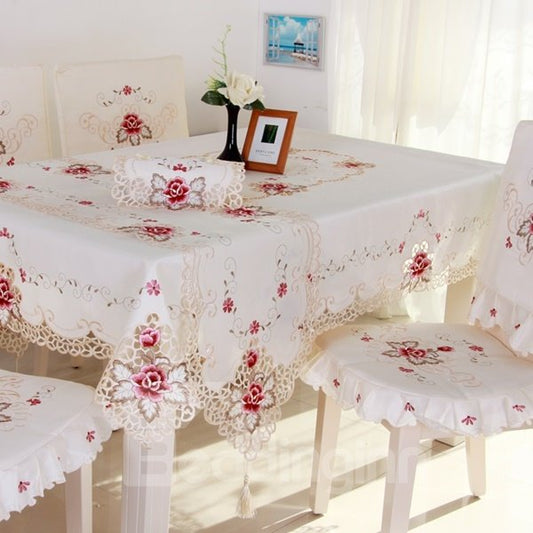 Delicate Rectangle Embroidery Flower Lace Pattern Dining Room Tablecloth