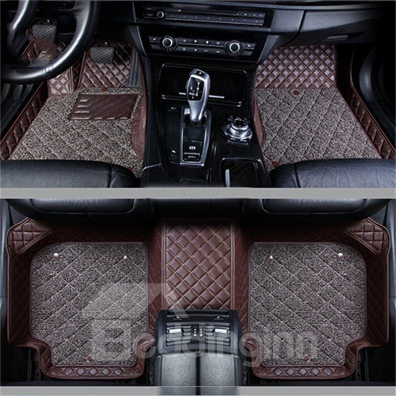 Double Layer Fabric Grid Line Design Bright-coloured Durable Custom Fit Car Floor Mats