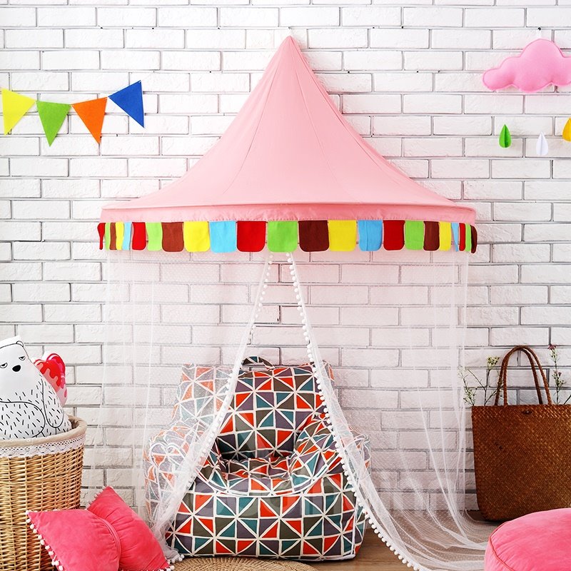 Interessante und farbenfrohe Kinderzimmer-Leseecke, Spielzimmer-Dekoration, Betthimmel aus Baumwolle