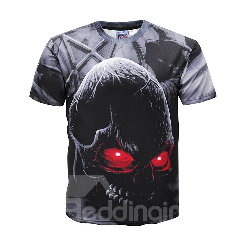 Grafischer Totenkopf-Druck, Rundhalsausschnitt, 3D-Kurzarm, heißes T-Shirt für Herren