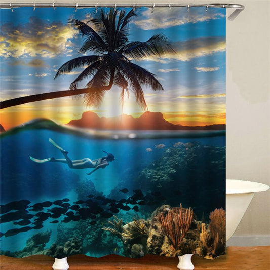 Waterproof and Mildewproof 3D Polyester Shower Curtains with Free Hooks