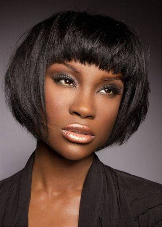 Bob Style Women's Straight Synthetic Hair Wigs Natural Looking Capless Wigs 10inch