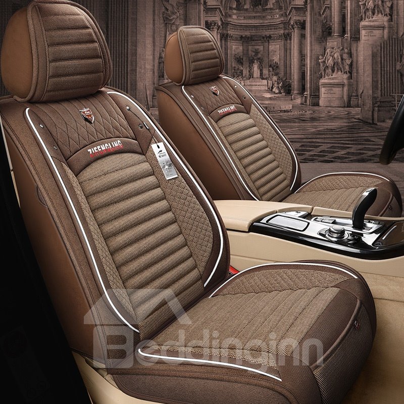 Simple Style Geometric Stripe Design Linen Material Environmental Friendly Breathable And Easy To Clean 5 Seats Truck Universal Fit Seat Covers