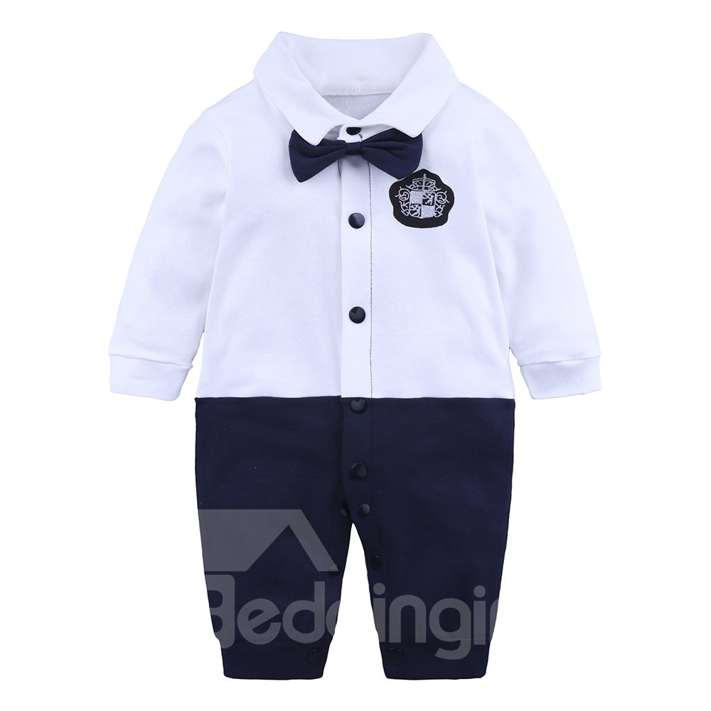 Mono infantil/body de bebé con cierre de Material de algodón de manga larga con lazo blanco y negro