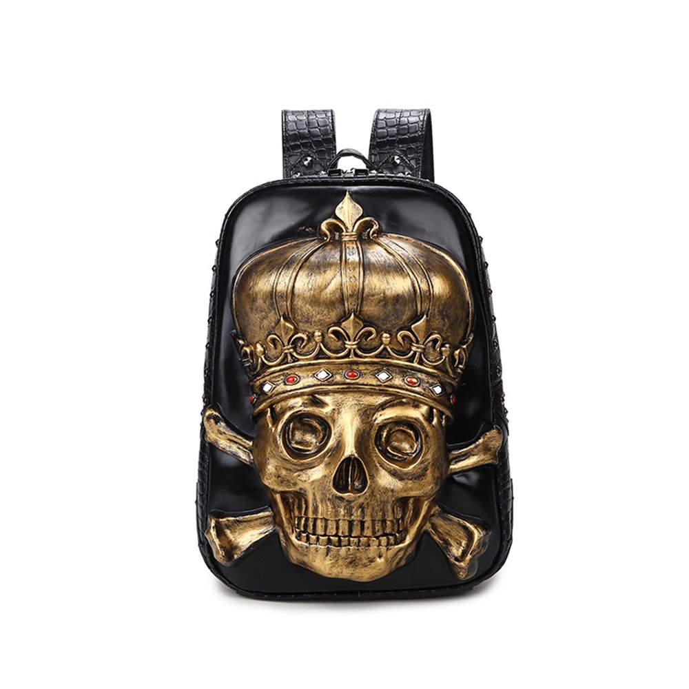 3D SKULL Nietenperle bemalter Rucksack Wasserdichte PU-Lederhandtasche für Männer und Frauen 