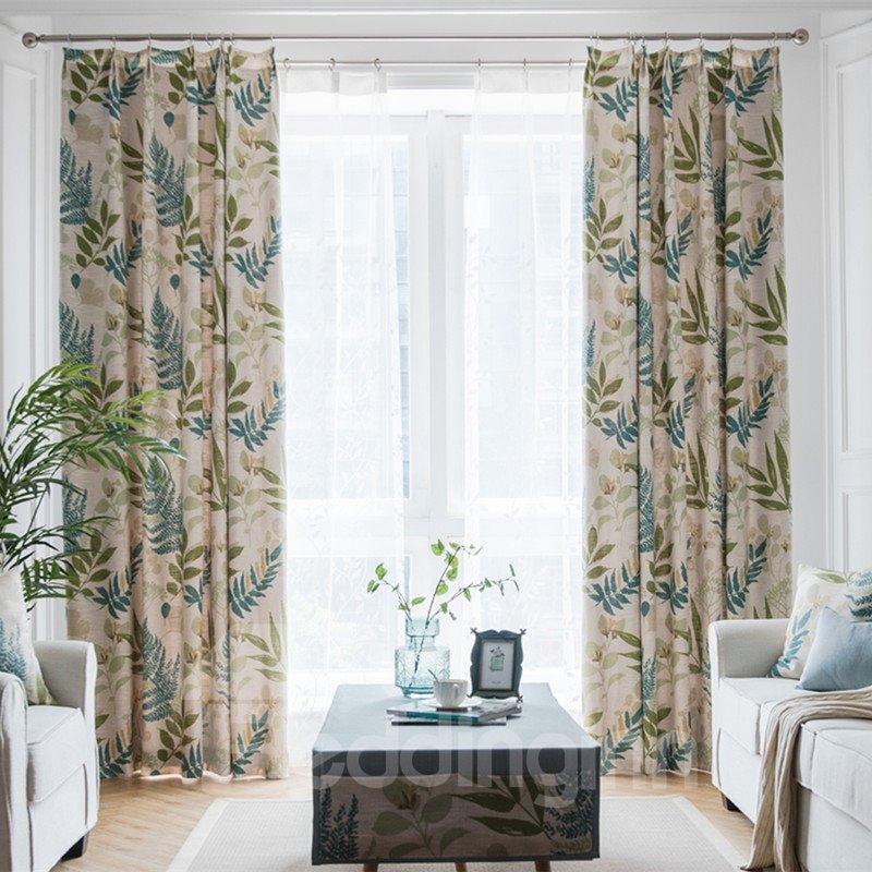 Plant Pattern Blackout Feature Polyester Material Jacquard Technics Curtain Sets
