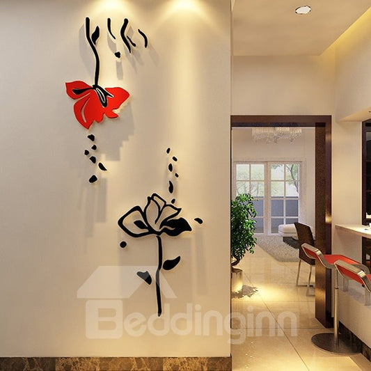 Delicate Acrylic Red and Black Roses Shape Wall Stickers