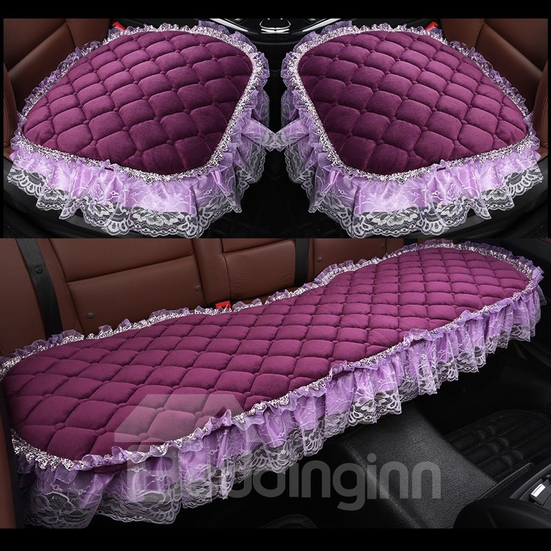 Pure Color Diamond Lattice Pattern Double Lace Decoration Seat Cover